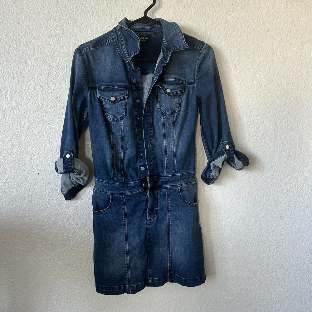 BEBE Dark Wash Denim Jean Dress Size 2
